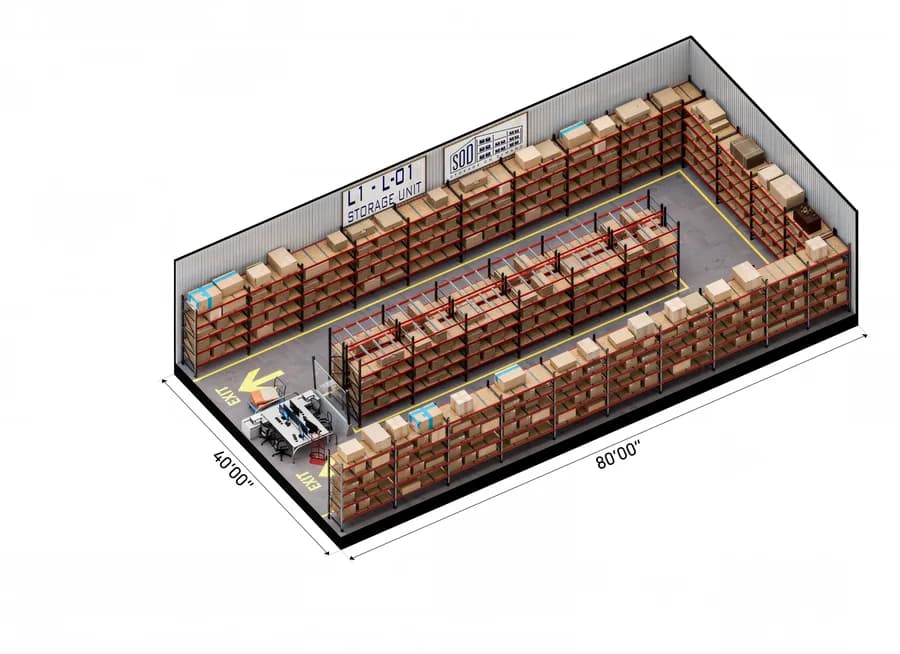 Large space, 40 × 80 ft, shown to scale