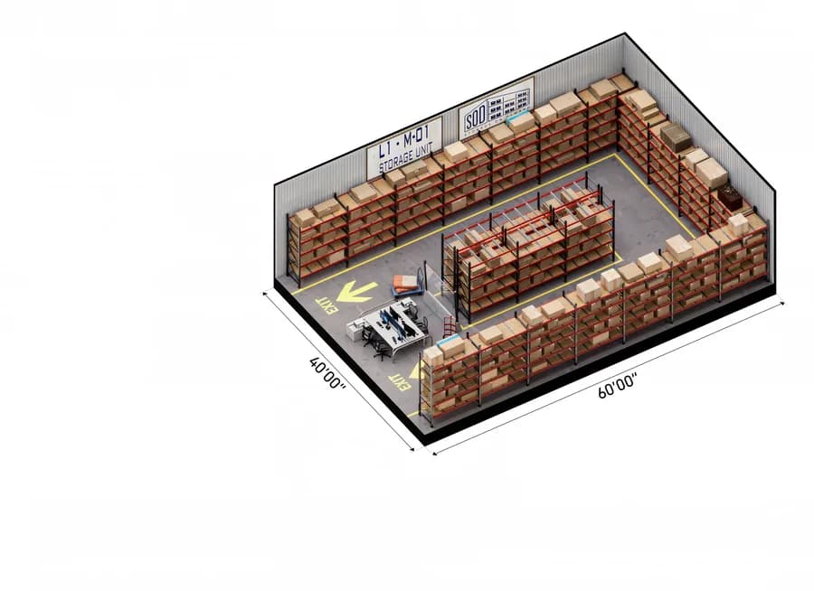 Medium space, 40 × 60 ft, shown to scale