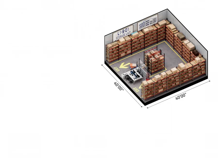 Small space, 40 × 40 ft, shown to scale